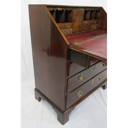 380 - Georgian mahogany bureau with drop-down front, pull-out supports, fitted interior, 3 graduated drawe... 