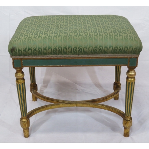 384 - Louis XV style stool with foliate upholstery, reeded tapering legs with shaped stretchers