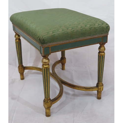 384 - Louis XV style stool with foliate upholstery, reeded tapering legs with shaped stretchers