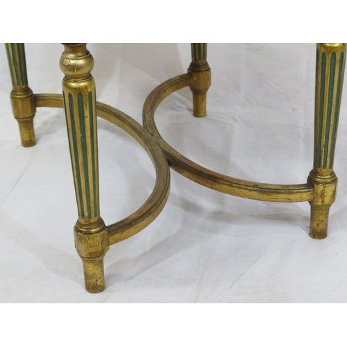 384 - Louis XV style stool with foliate upholstery, reeded tapering legs with shaped stretchers