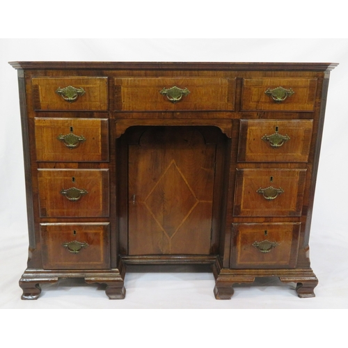 395 - Georgian mahogany kneehole desk with 9 drawers with brass drop handles & back plates, central press,... 