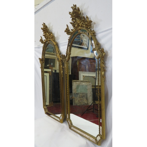 397 - Pair of ornate French style domed framed wall  mirrors with ornate shell & foliate decoration