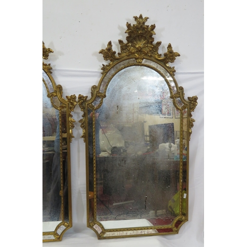 397 - Pair of ornate French style domed framed wall  mirrors with ornate shell & foliate decoration