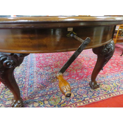 400 - Victorian mahogany D-end dining table with 2 extra leaves inset, ornate scroll & foliate carved cabr... 