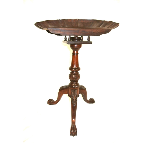 401 - Victorian design mahogany occasional table with piecrust border, tip-up top, baluster turned reeded ... 