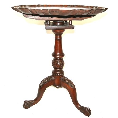 401 - Victorian design mahogany occasional table with piecrust border, tip-up top, baluster turned reeded ... 