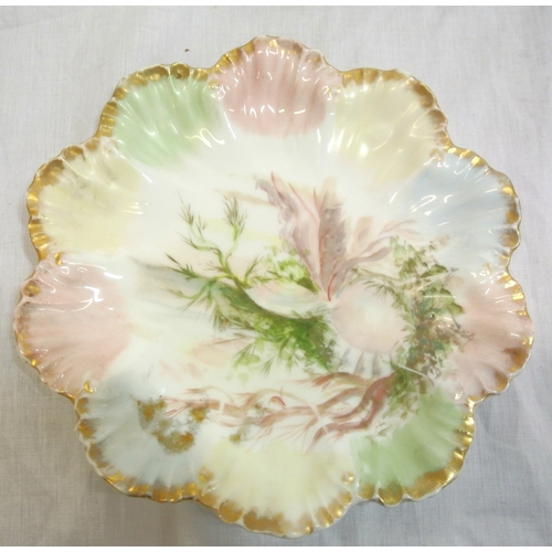 402 - 14 piece Limoges breakfast service with scalloped borders, ornately decorated with scenes & foliage