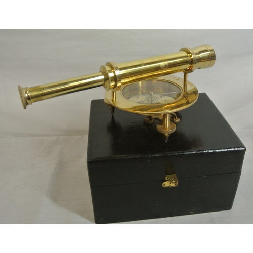 407 - Mariners brass compass with telescope in presentation case