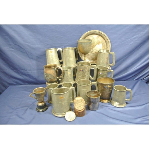 7 - Assorted lot of silverplated and pewter trophy tankards, etc, in box