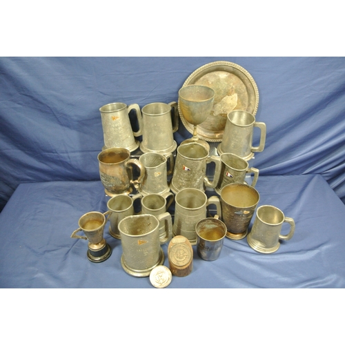 7 - Assorted lot of silverplated and pewter trophy tankards, etc, in box