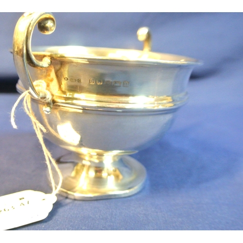 70 - Birmingham silver circular bowl with shaped handles, on circular spreading base, h9.5cm 116g