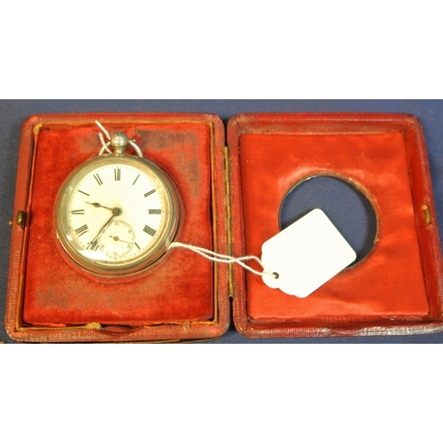 86 - Birmingham silver cased pocket watch with seconds dial, in ornate silver case