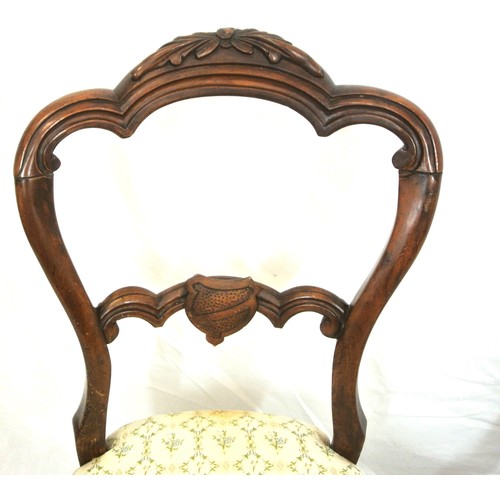 466 - Pair of Victorian walnut occasional chairs with shaped rails, serpentine fronted upholstered seats, ... 