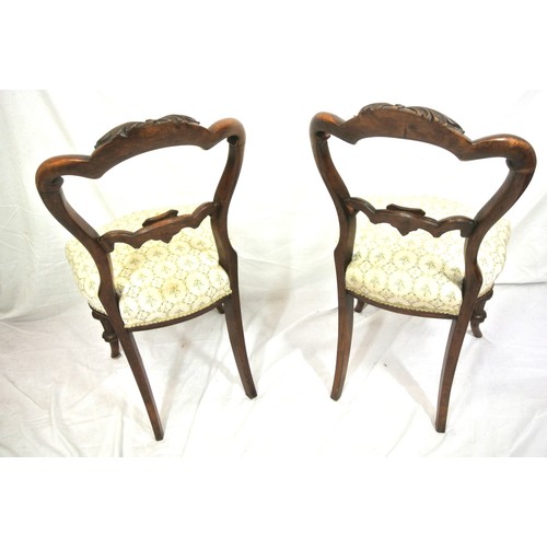 466 - Pair of Victorian walnut occasional chairs with shaped rails, serpentine fronted upholstered seats, ... 