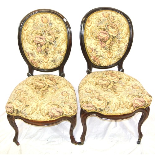 465 - Pair of Victorian balloon back occasional chairs with serpentine fronted seats, foliate upholstery, ... 