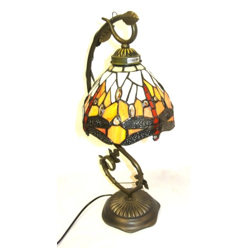 419 - Art Deco style electric table lamp with multi-coloured shade, shaped column & base