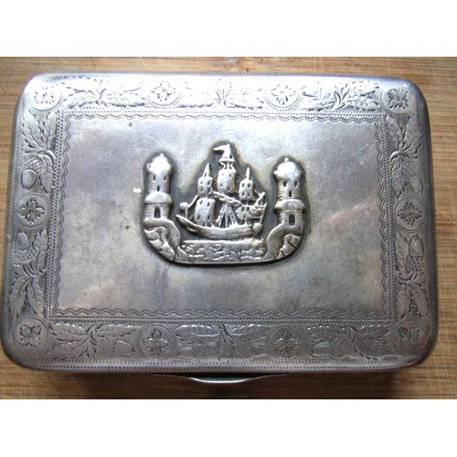 155 - Irish Silver Freedom Box of round oblong form, with applied Cork Coat of Arms on the lid, the border... 