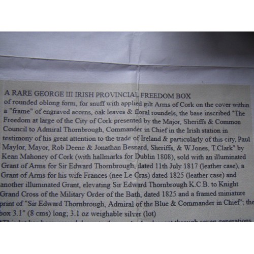 155 - Irish Silver Freedom Box of round oblong form, with applied Cork Coat of Arms on the lid, the border... 