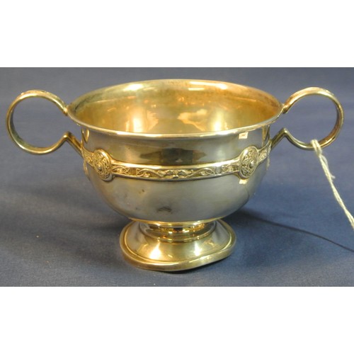 28 - Birmingham silver round vase with Celtic banding and shaped handles or round spreading base