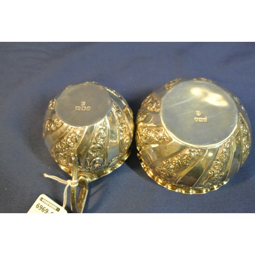 29 - London silver sugar bowl and creamer with scroll decorated panels and wavy rims