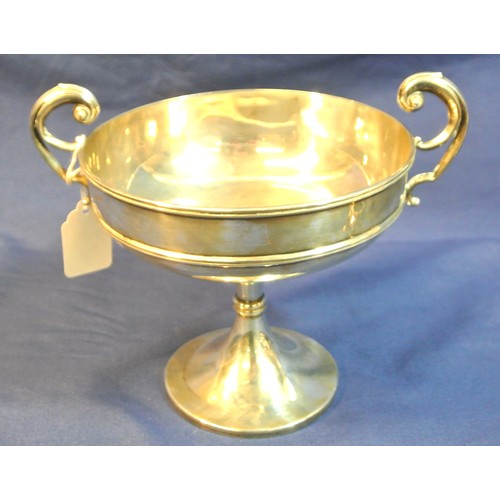 27 - Birmingham silver pedestal bowl with shaped handles, on round spreading base, 313g, h14cm