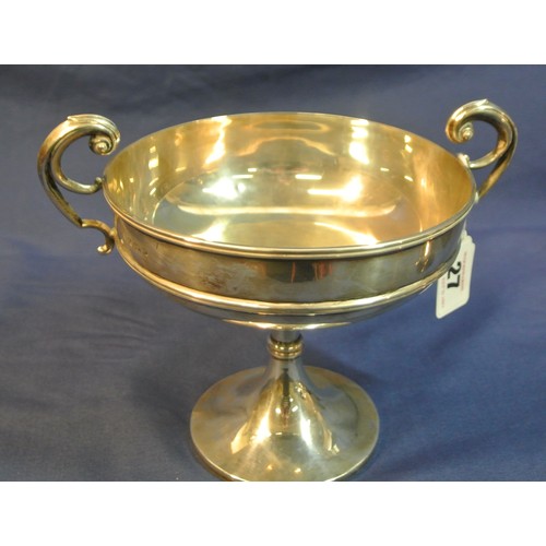 27 - Birmingham silver pedestal bowl with shaped handles, on round spreading base, 313g, h14cm