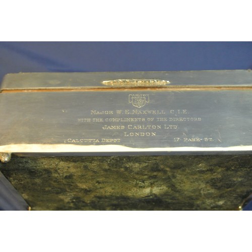 39 - Birmingham silver stationery or jewellery casket with shell corners and feet, inscribed, 9x23.16cm, ... 