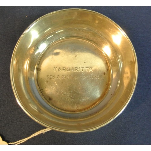 57 - Chester silver small bowl with reeded rim, inscribed 'Margaritta 5th & 21st March 1925' 49g 8.5cm di... 