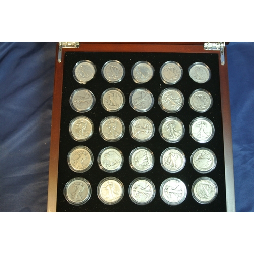 160 - The complete collection of US Walking Liberty Half -Dollars, in presentation case  Total 25 Years  1... 