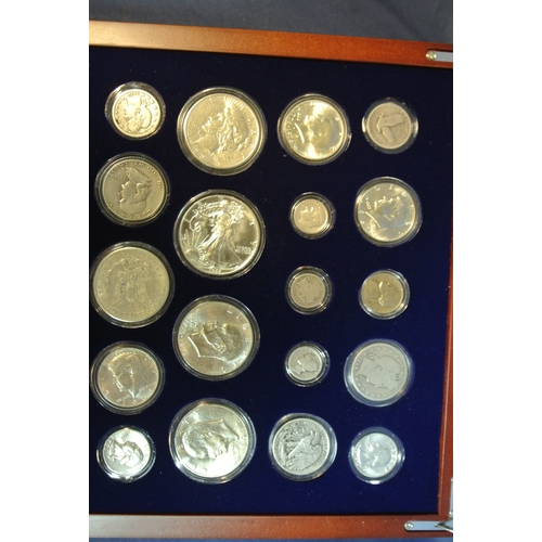 161 - A century of 19 US Silver Coins in Display Case Barber Dime ,Quarter, and Half Dollar. Morgan Dollar... 