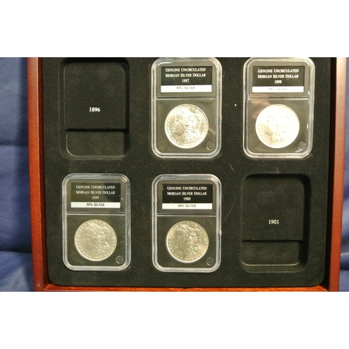 162 - US  Uncirculated Morgan Silver Dollars and Peace Dollars. 1882, 85,86,87,88,89,90,97,98,99.1900,1902... 