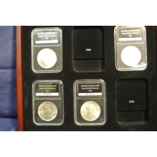 162 - US  Uncirculated Morgan Silver Dollars and Peace Dollars. 1882, 85,86,87,88,89,90,97,98,99.1900,1902... 