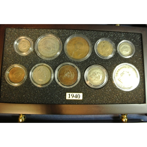 165 - British Coins of World War II, 1939- 1945, in display case