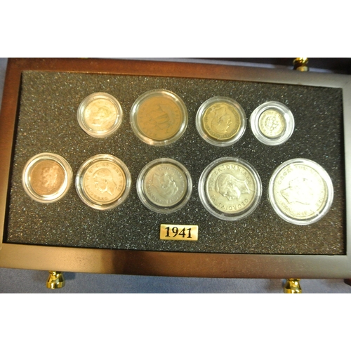 165 - British Coins of World War II, 1939- 1945, in display case