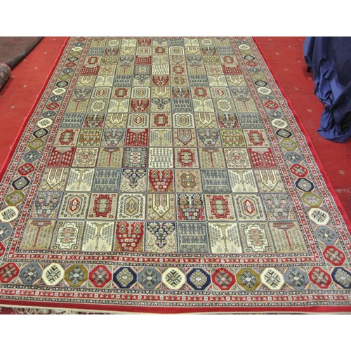 324 - Rich red ground Kashmir carpet, full pile with Persian panel design. 310 x 190cm