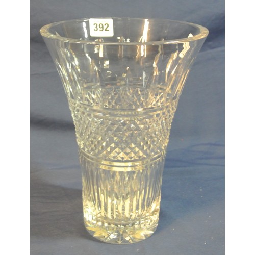 392 - Waterford Crystal cut glass flared flower vase with strawbery diamond banding