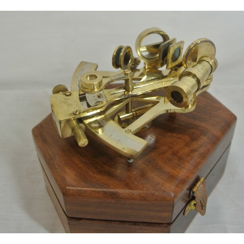 358 - Mariners brass sextant in inlaid teak presentation box