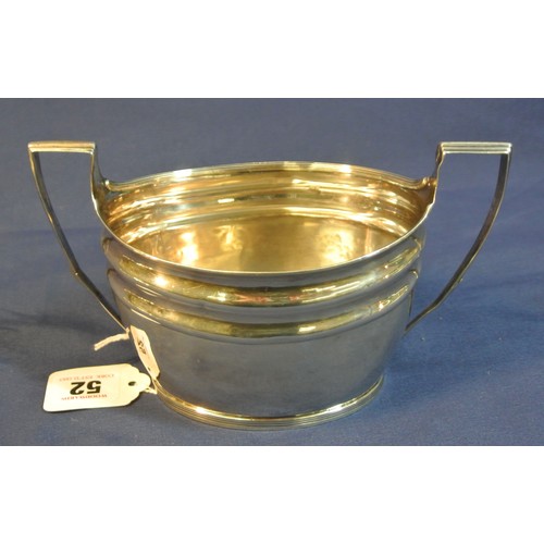 52 - George III London silver oval sugar bowl with reeded rim and handles and reeded base, London 1799, 1... 