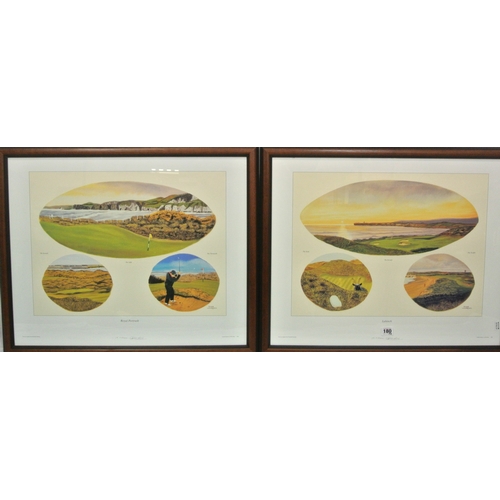 180 - John Woodfull 'Lahinch' & 'Portrush' 2 Golfing prints, 37x50cm each