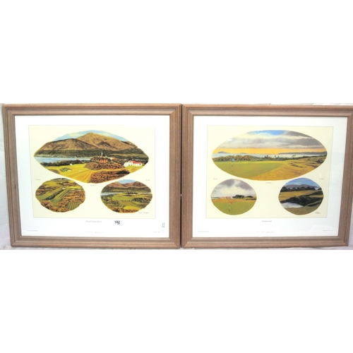 182 - John Woodfull 'Portmarnock' & 'Royal County Down' 2 Golfing prints, 37x49cm each