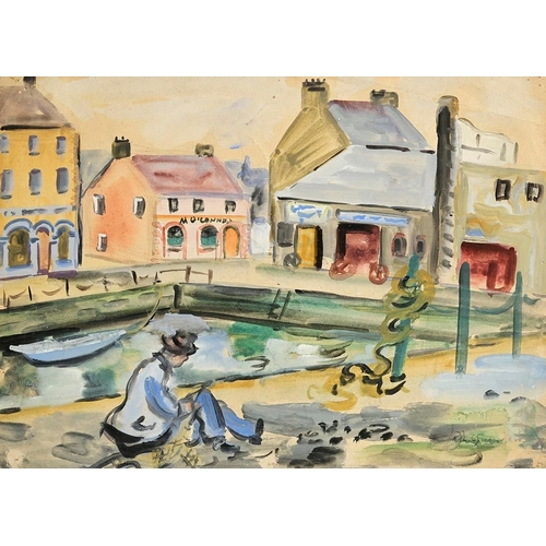 223 - Norah McGuinness HRHA 'Fishers Quay, Youghal' watercolour, 27x38cm, signed