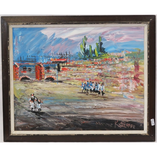 228 - Morris Katz 'Wailing Wall' palette knife on board, 40x50cm, signed lower right & dated 1988