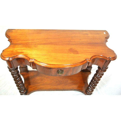 285 - Edwardian mahogany serpentine fronted hall or console table with bowed frieze drawer, twist columns,... 