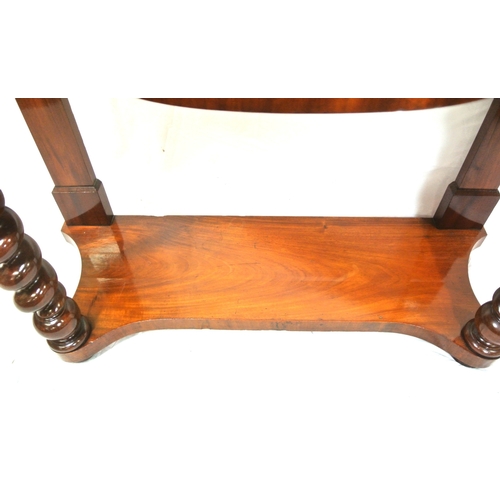 285 - Edwardian mahogany serpentine fronted hall or console table with bowed frieze drawer, twist columns,... 