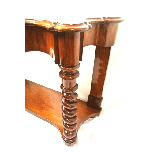 285 - Edwardian mahogany serpentine fronted hall or console table with bowed frieze drawer, twist columns,... 