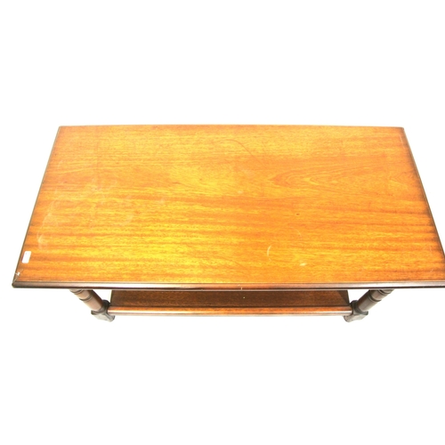 291 - Edwardian oblong mahogany 2 tier occasional or coffee table with turned columns & tapering legs