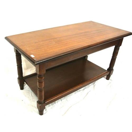 291 - Edwardian oblong mahogany 2 tier occasional or coffee table with turned columns & tapering legs