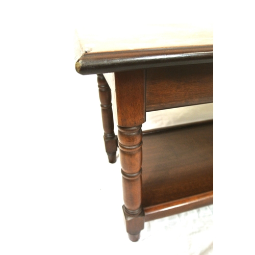 291 - Edwardian oblong mahogany 2 tier occasional or coffee table with turned columns & tapering legs