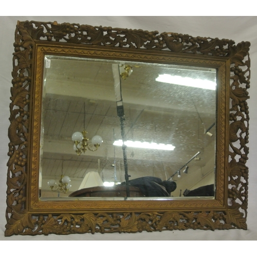 332 - Victorian style timber wall mirror with ornate foliate & grapevine carved frame