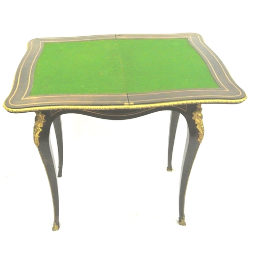 376 - Louis XV inlaid card table with ormolu mounted serpentine borders, ornate brass inlay, swivel top wi... 